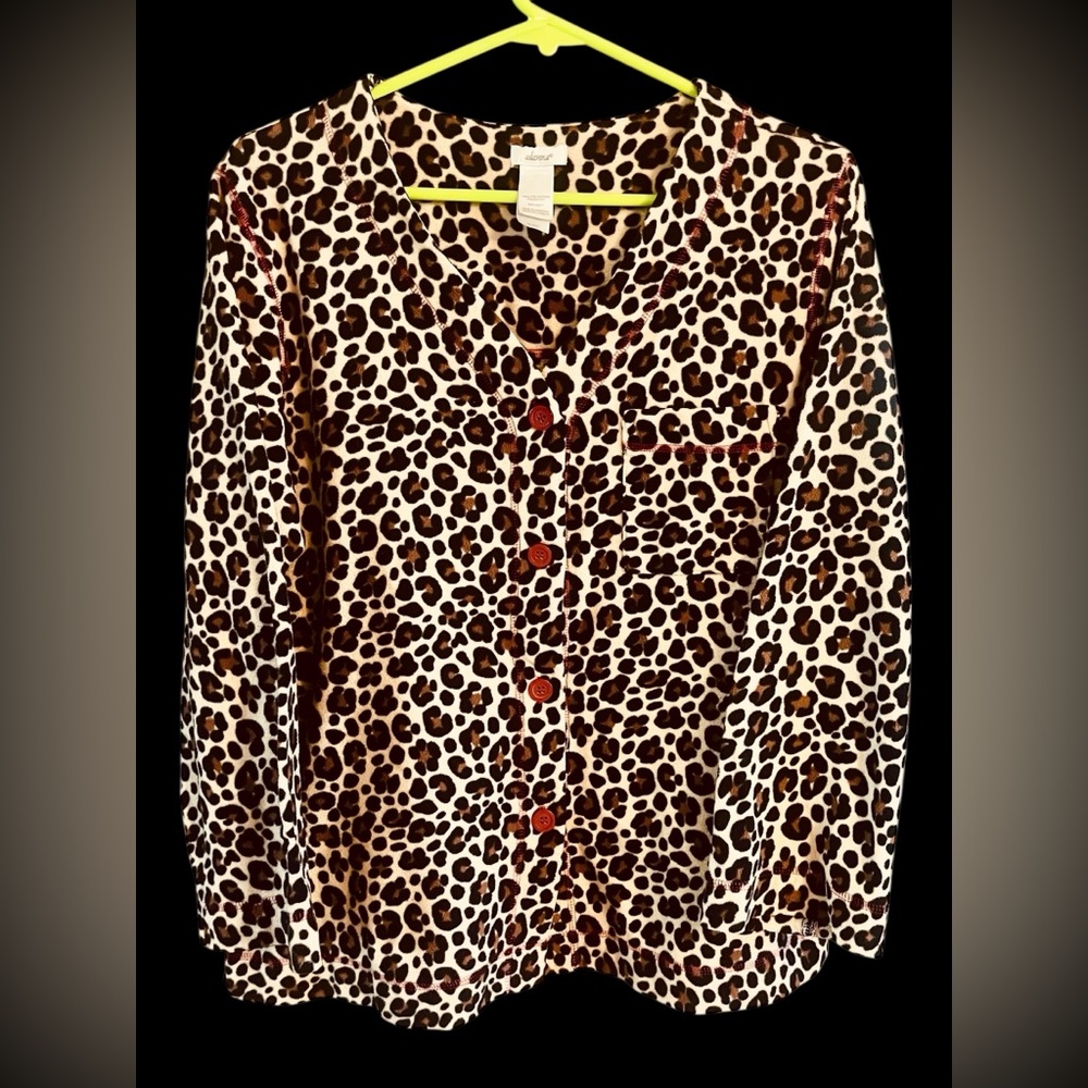 Adonna Women's Pajama Set in Brown and Black Leopard Print with Red Trim